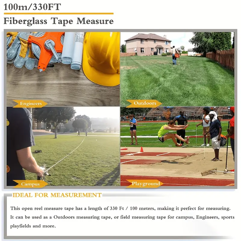 330ft dual sided fiberglass tape measure 1 2 wide ergonomic handle for engineers outdoor use details 7