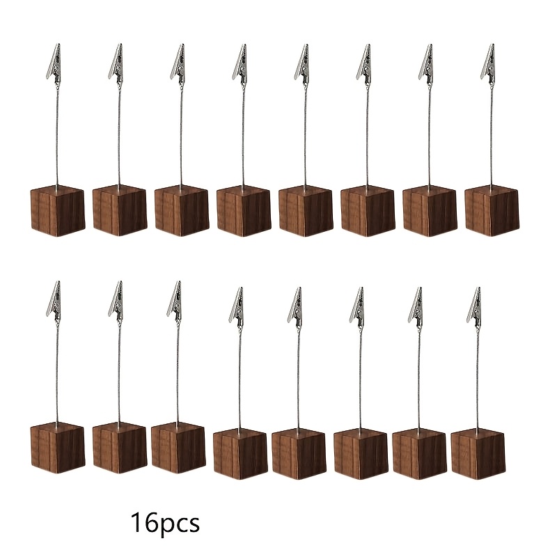 TEMU 16pcs Pince à Photo, Pince à Mémos en Bois, Panneau d'Étiquettes Vertical, Pince à Crocodile en Fer, Convient pour Bureau, Mariage, Fête,