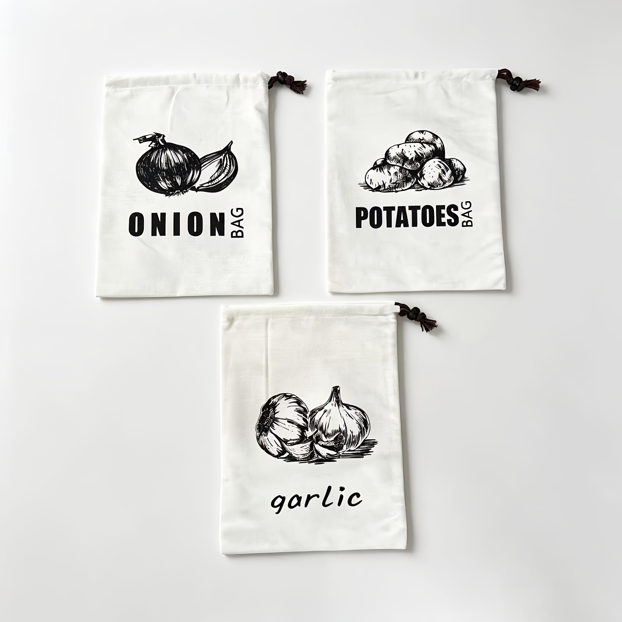 TEMU Set da 3 sacchetti riutilizzabili per e patate - Borse per verdure in tessuto traspirante per mantenere la con chiusura a cordoncino sicura,