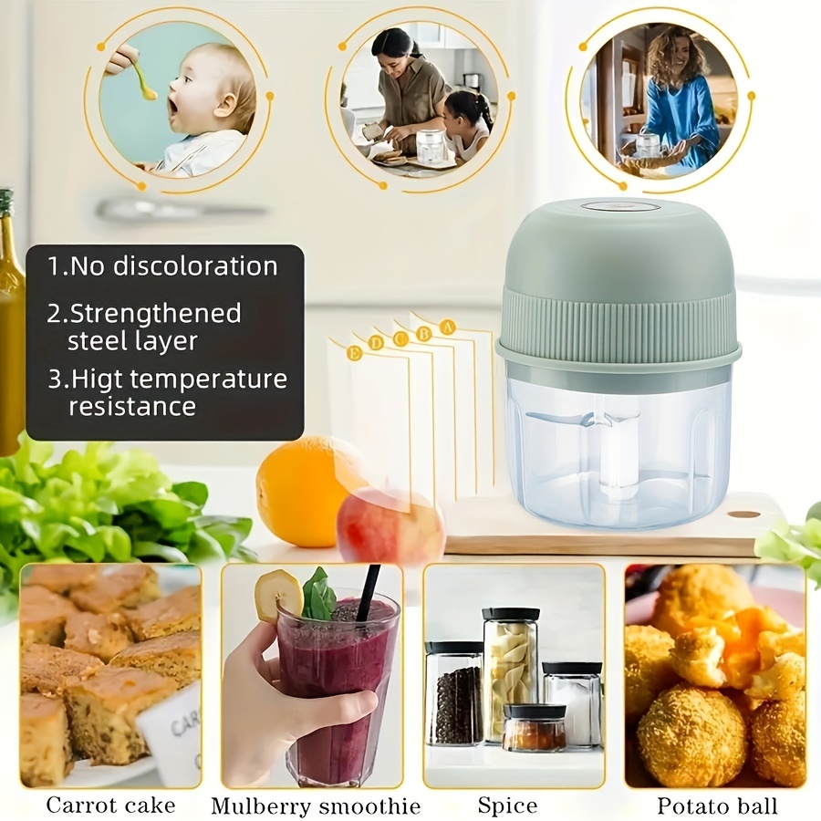 250ml electric mini garlic chopper usb rechargeable meat grinder stainless steel blade round abs cup safety switch 3600 rpm for ginger vegetables and meat grinding details 3