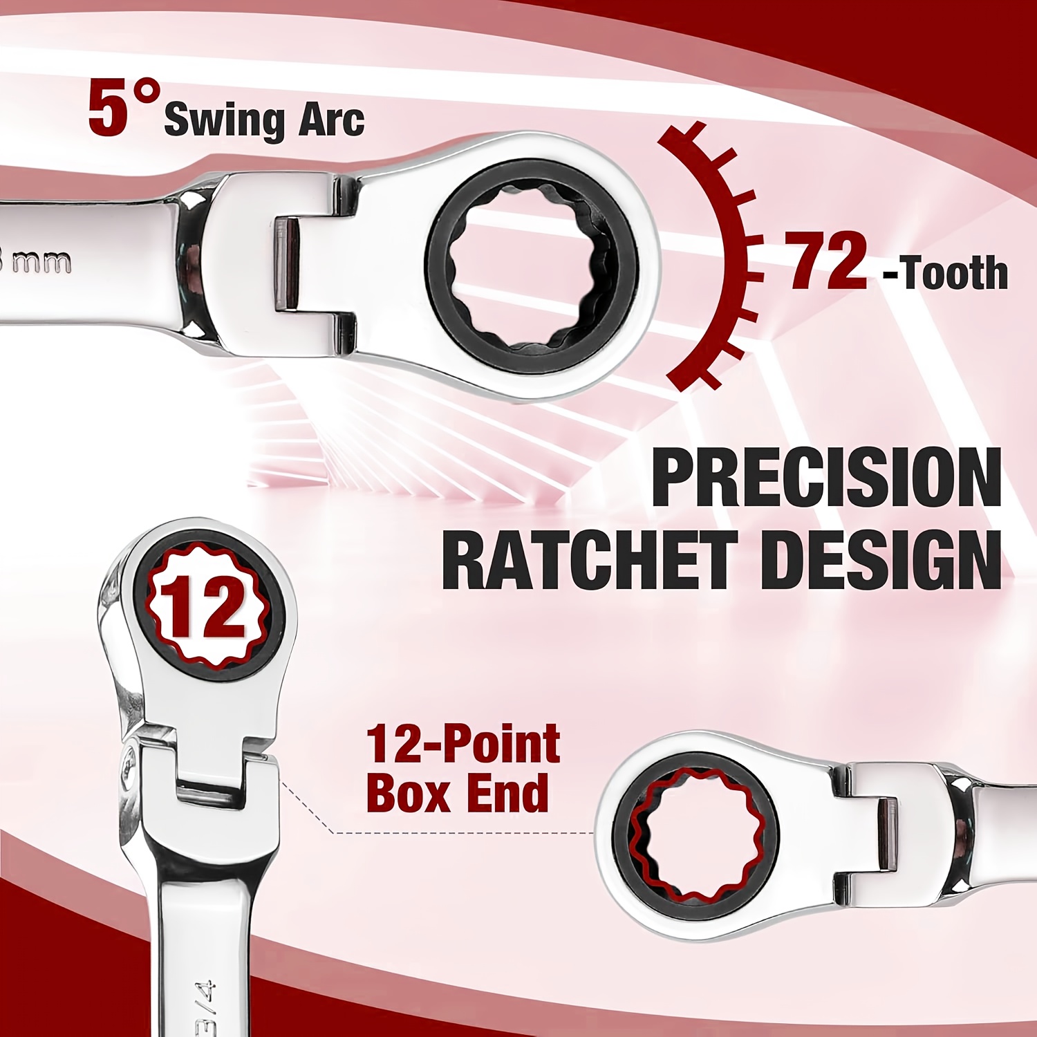 7 9 14pcs Ratchet Socket Set 72-Tooth 180° Flexible Head CR-V Chrome-Vanadium Steel for Rust Resistance and Durability Includes Fabric Storage Bag Suitable for Automotive/Home DIY Repairs