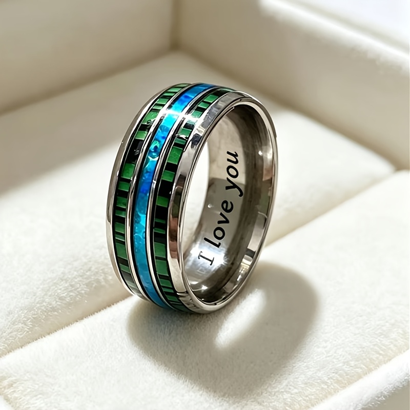 Customized Deep Sea Shell Inlaid Stainless Steel Ring — High-End Gift