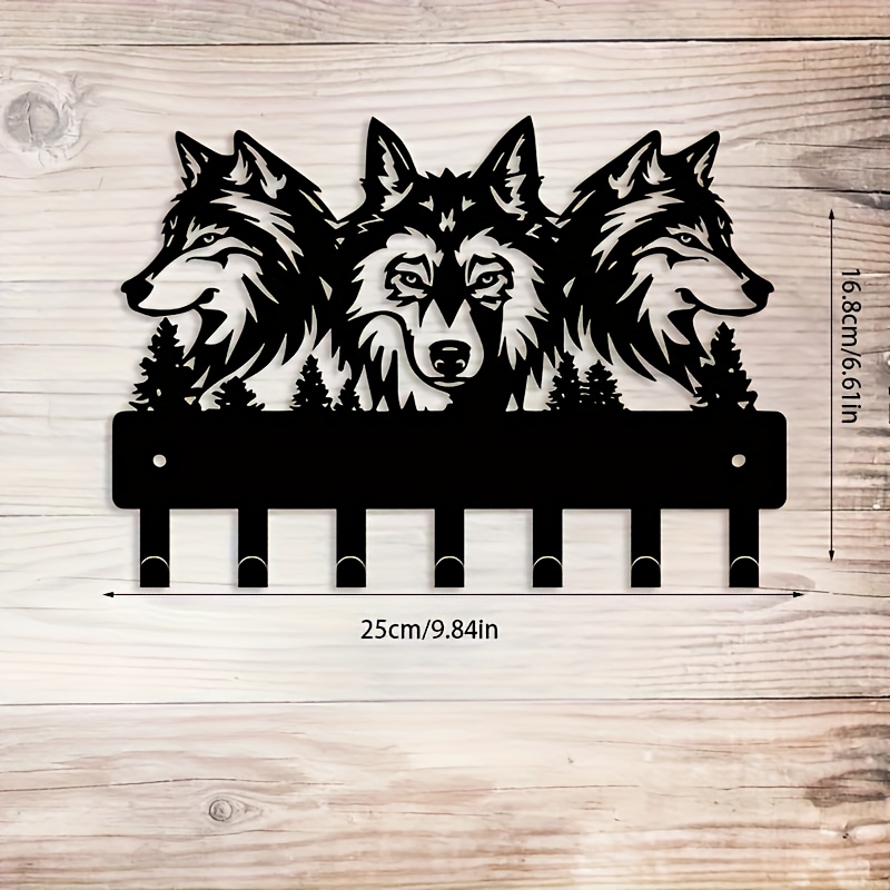 TEMU 1pc, Wolf Metal Art Wall Sculpture, Wolf Key Rack Wall Clothes Hanger, Wolf Moon Metal Wall Hook, Wolf Forest Key Rack, Coat Rack, Hook Rack,