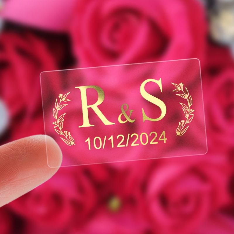 

Set, Personalized Transparent Labels With Golden Leaf Detailing For Weddings Special Events, Custom-made Clear Adhesive Square Stickers For Elegant Celebrations, Ideal For Invitations Favors