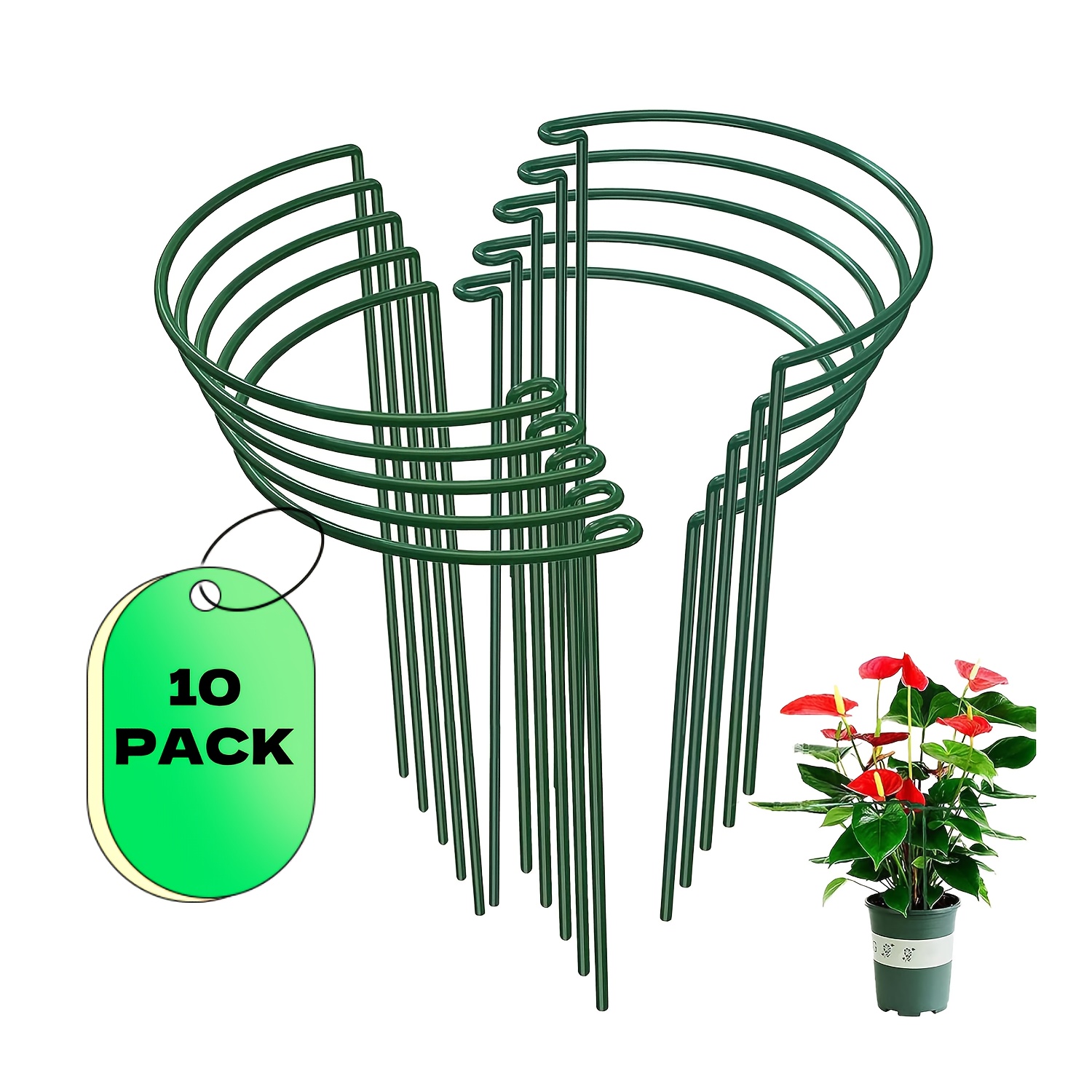 

10pcs, Tall Plant Support Piles, Metal Semicircular Garden Plant Support Cage And Support, Green Plant Tomato, Hydrangea, Flowers Indoor And Outdoor