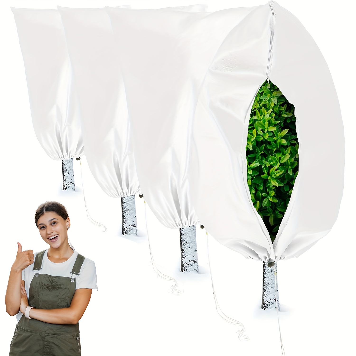 

4 Packs, Plant Cover, Winter And Winter Blanket Reusable Plant Rrotection Drawstring Bag For Outdoor Plants For Frost, Frost, Sun, Bird And Insect Protection