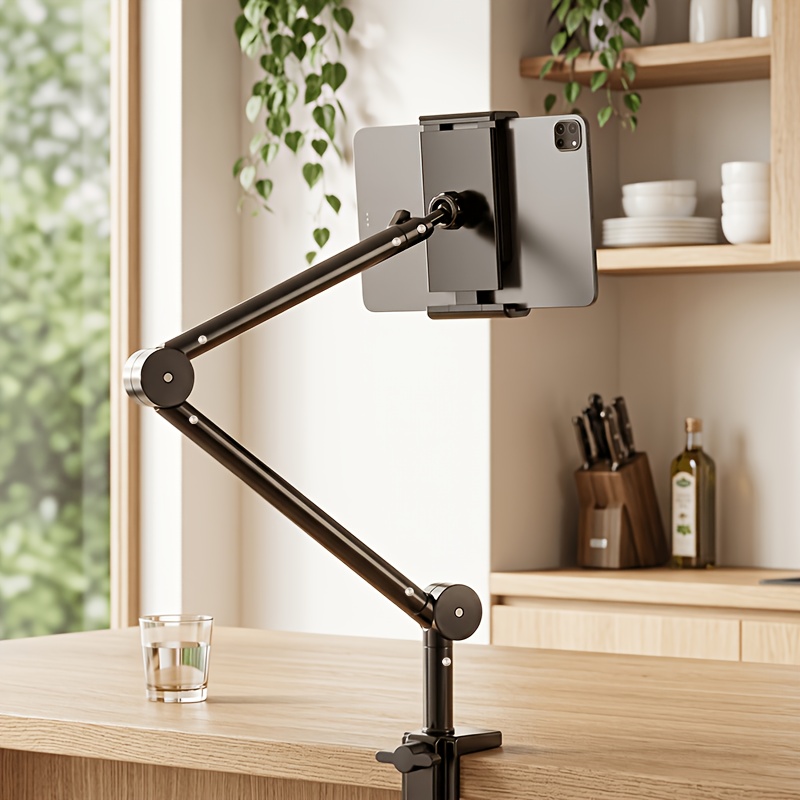 TEMU Support à bras pivotant rotatif à 360° robuste avec fixation par pince et support réglable à 3 - Compatible avec iPad Pro/Smartphones/Tablettes,
