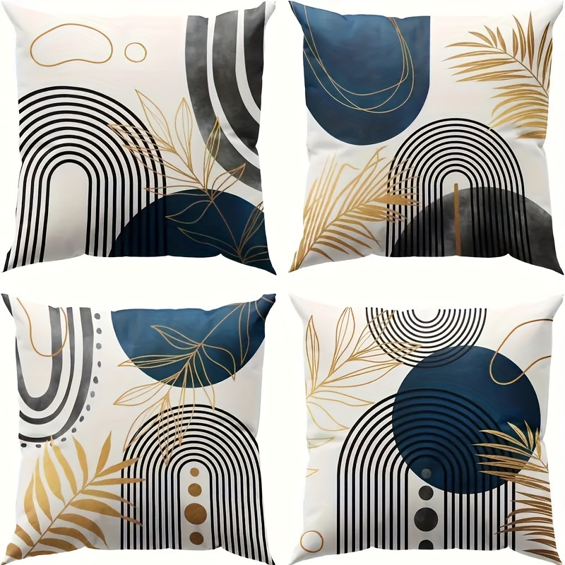 

4pcs Boho Pillow Covers Blue And Grey Throw Pillows Mid Century Modern Decor Geometric Abstract Pillow Covers For Sofa Bed Living Room Couch(pillow Core Is Not Included)