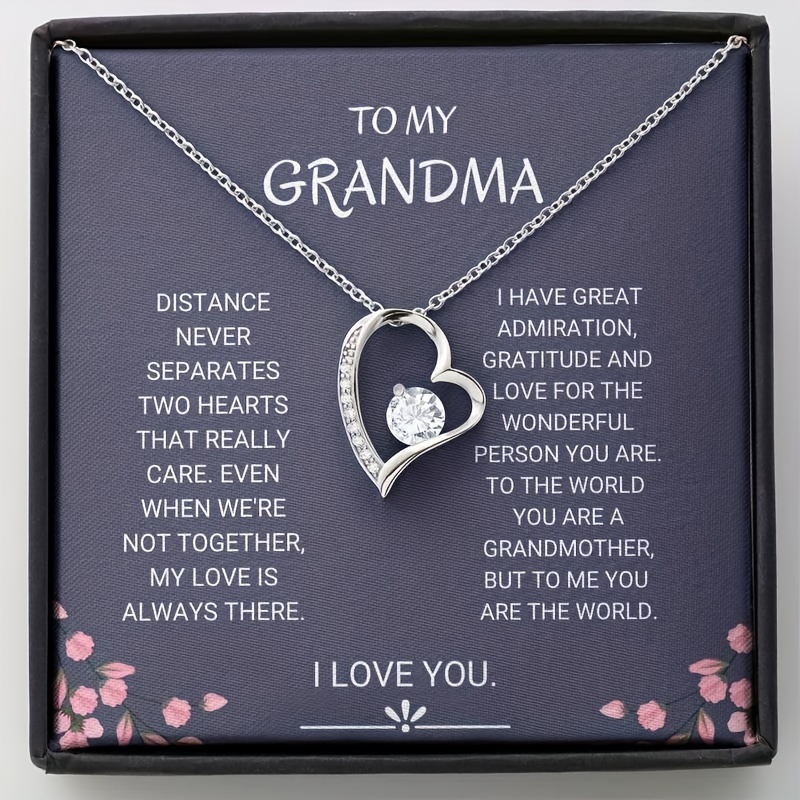 

Elegant Heart-shaped Cubic Zirconia Pendant Necklace With Gift Card - Perfect Grandma's Day Present, Sparkling Rhinestone Accents