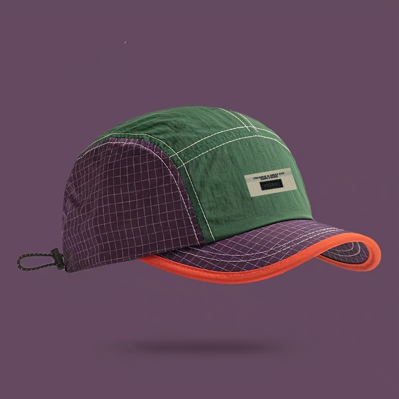 TEMU Color-block Quick-dry Lightweight Baseball With Adjustable Drawstring, Unisex Outdoor Casual Duckbill Hat