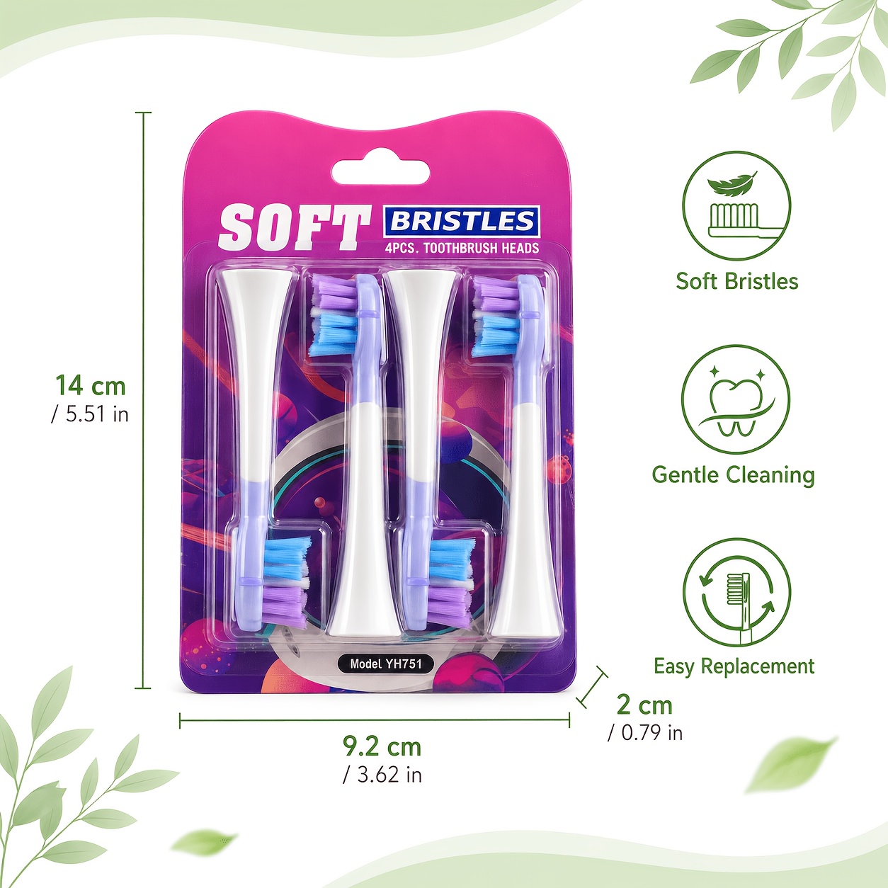 4-Pack Soft Bristle Electric Toothbrush Replacement Heads