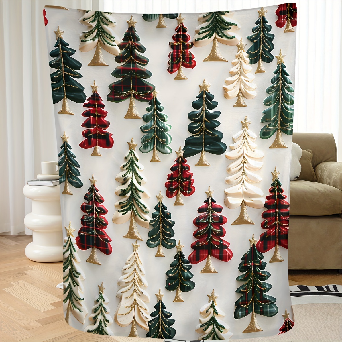 

Christmas Tree Digital Printed Soft Polyester Blanket – Contemporary All-season Comfort, Woven Craftsmanship, Machine-washable, Hand Wash Only, Versatile For Bed, Sofa And Travel