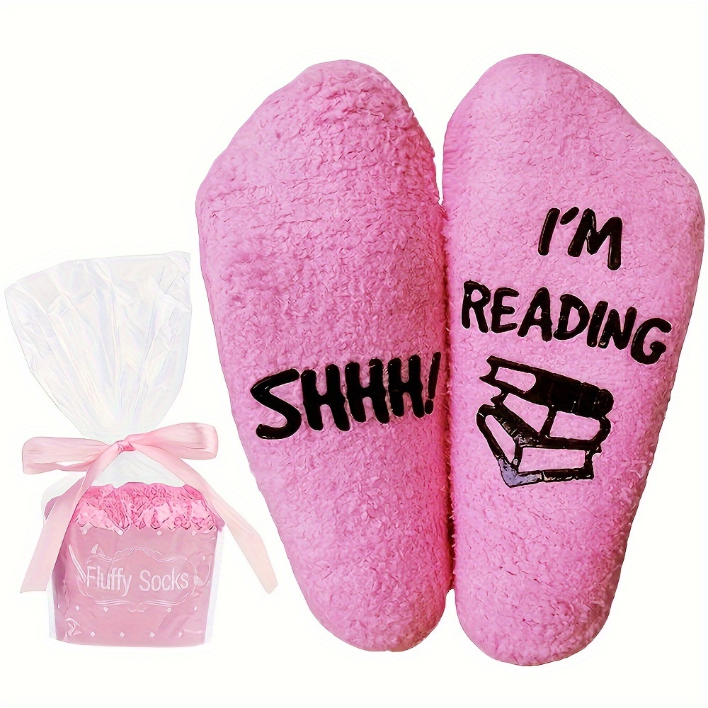 

1 Pair "shh! I'm Reading" Pink Fluffy Socks - Non-slip, Soft Polyester , Perfect Gift For Students, Teachers, And , Gift For Readers||soft Polyester Socks, , Best For Christmas