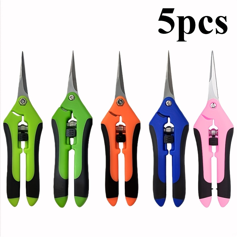 Temu – TEMU 5pcs Set Of Stainless Steel Straight End Garden Shears, Powerful Pruning Shears, Household Flower Pruning, Professional Fruit Picking Shears