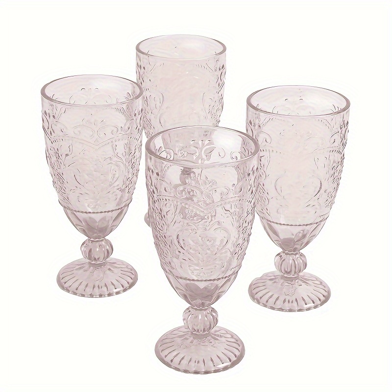 

4pcs 14.7-ounce Rose Tea Goblets - Elegant Vintage-inspired Embossed Glass For Entertaining And Everyday Use