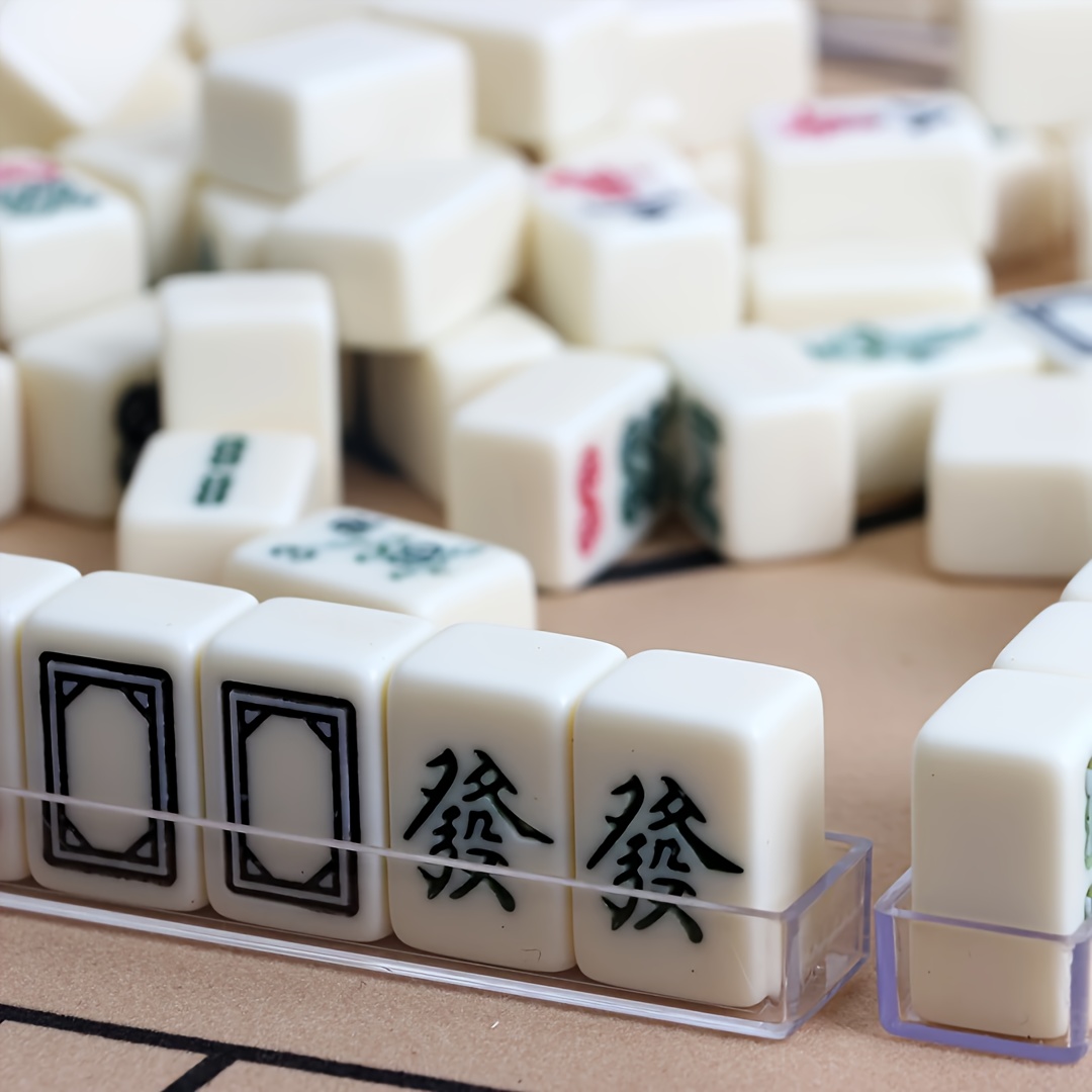 Mahjong Antique, 144 Mahjong, Costume Mahjong, Chinois Portable Antique Mahjong Jeu avec Mahjong Box Games Jeux Famille, Voyage Divertissement Loisirs Essentials