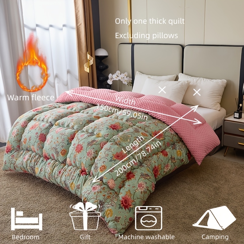 Image of 1pc Warm Quilt Core With Floral And Vine Patterns, Made Of Skin-friendly And Warm Velvet. Suitable For Autumn And Winter Season Gifting
