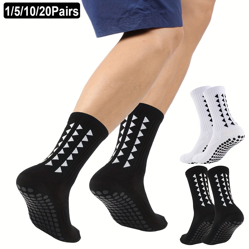 

1/5/10 Pairs Geometric-pattern Football Socks, Socks With Towel Bottom Grip, Polyester 98% Elastane 2%, Knit Fabric, Machine Washable For Soccer, Basketball, Skateboard, Rugby