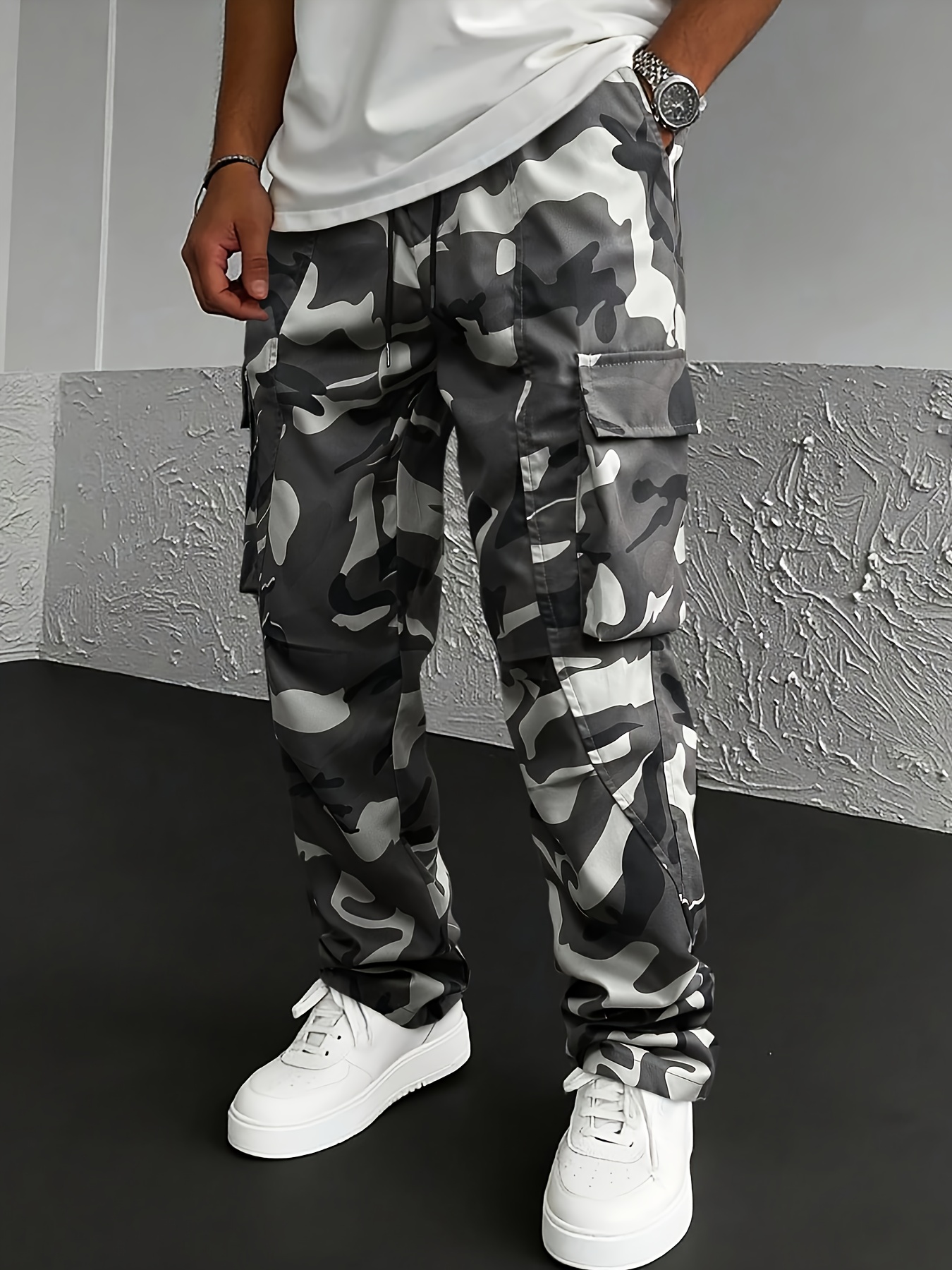 Men'S Camouflage Cargo Pants, Loose Outdoor Multi-Pocket Athletic Long Trousers, Men'S All-Season Fashion Comfortable Straight Leg Pants