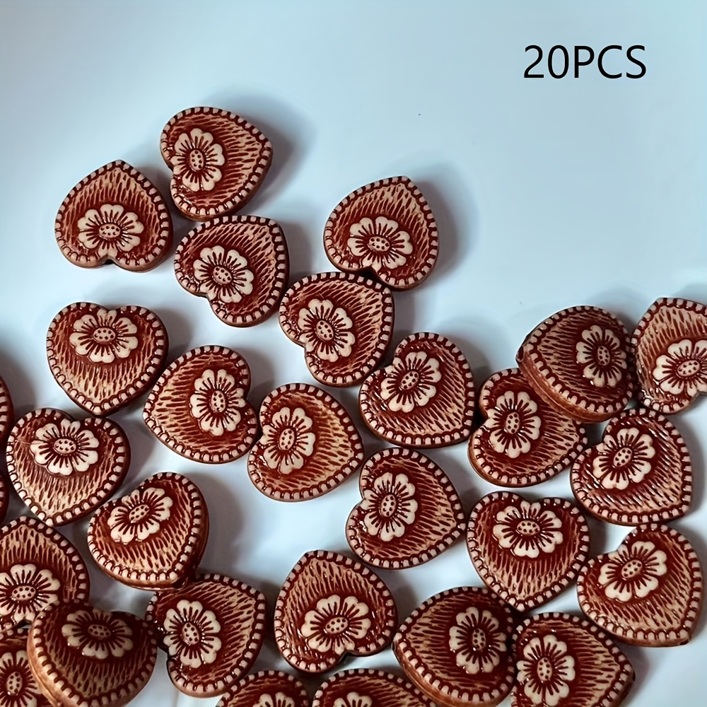 TEMU 20pcs Acrylic Wood Grain Heart-shaped Through-hole Beads, Vintage Coffee-colored Small Love Heart Decorative Beads, Beads & Bead Assortments