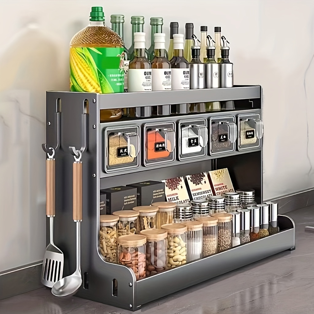 Stainless Steel Kitchen Spice Rack with Hanging & Placement Options - No Drill Wall-Mounted Organizer, Multi-Tiered Shelf for Salt, Pepper, Herbs, Utility Racks, Kitchen Spice Rack