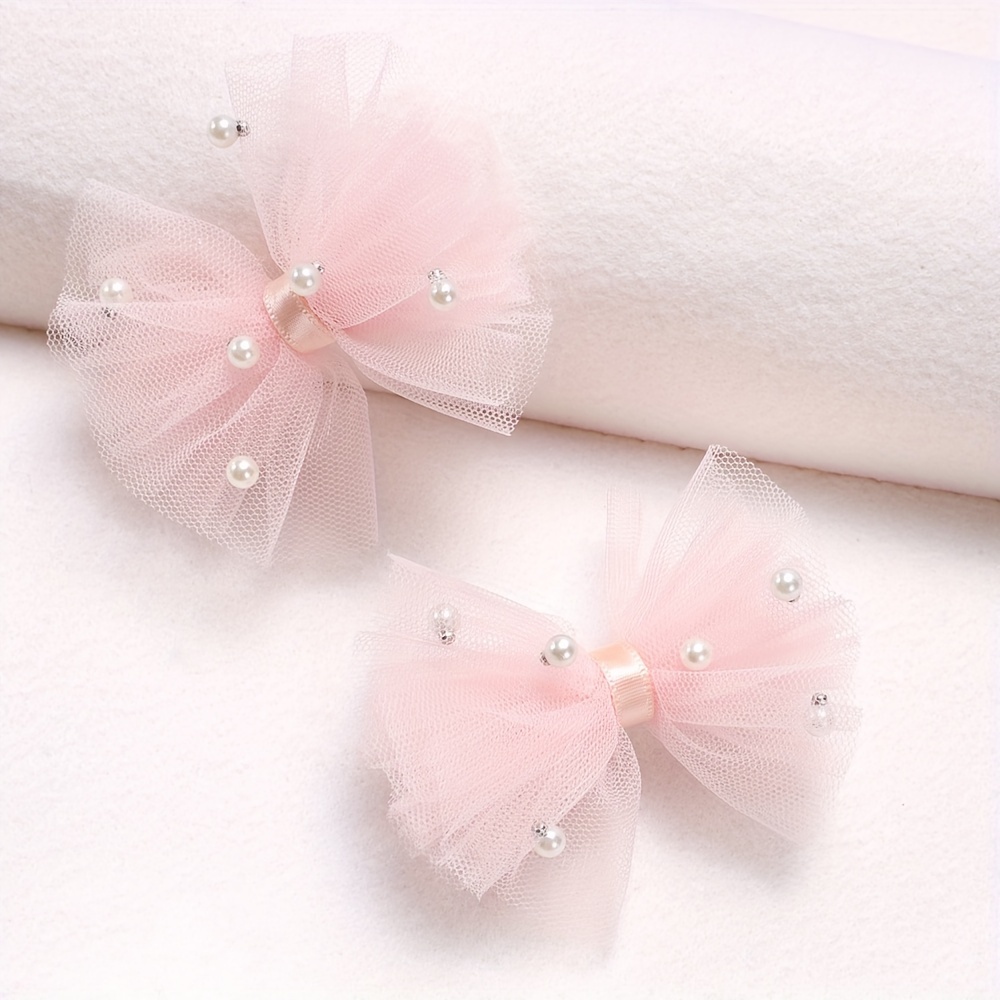 Image of 2pcs Adorable Tulle Bow Hair Clips For Pearl Decor Bow Hair Clips Hair Additions For Little