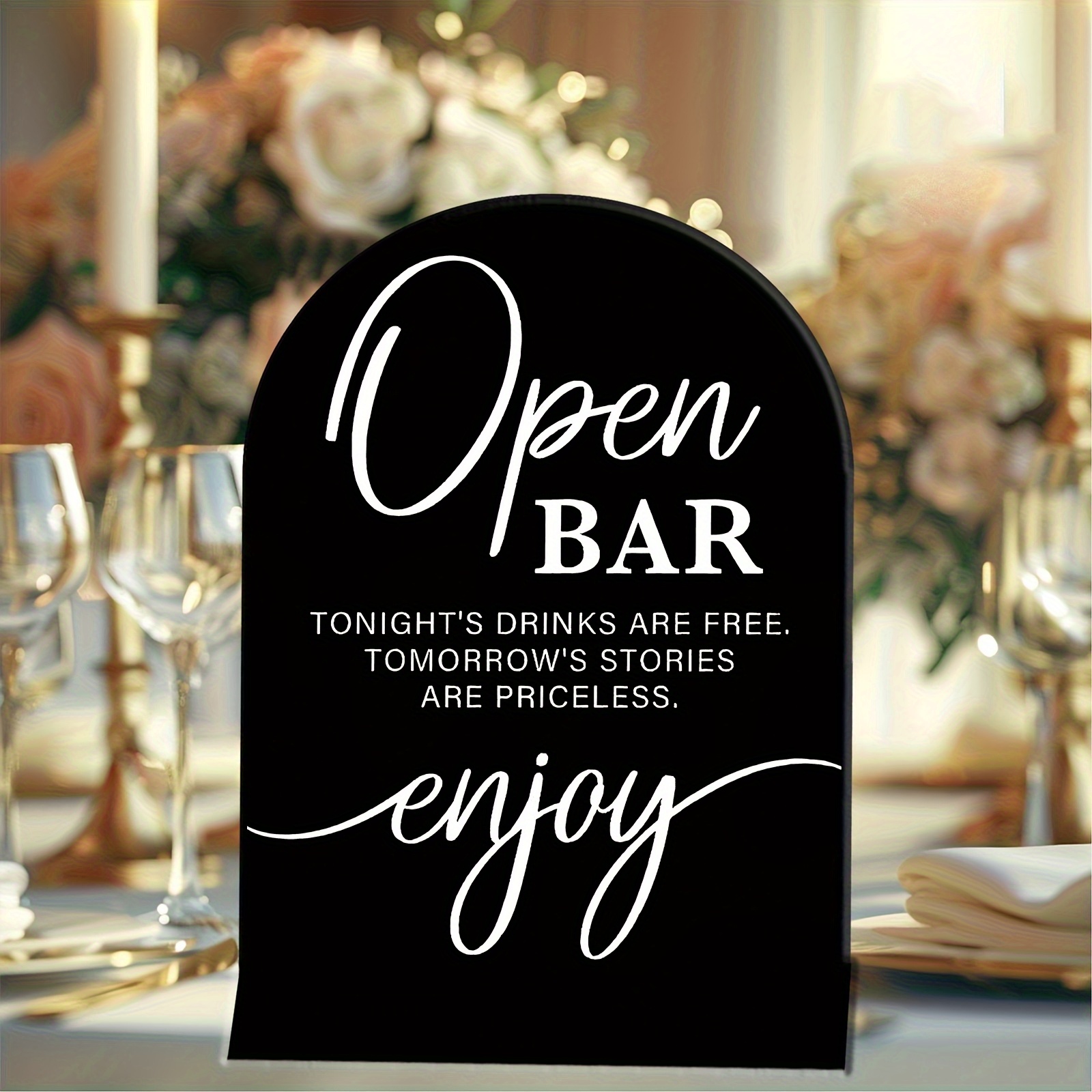 TEMU 2d Flat - [2d Flat] Wedding Sign - 2d Flat Acrylic Material "tonight's Drinks, Stories!" Plaque, For Wedding Banquet Bar Decoration, With Memory