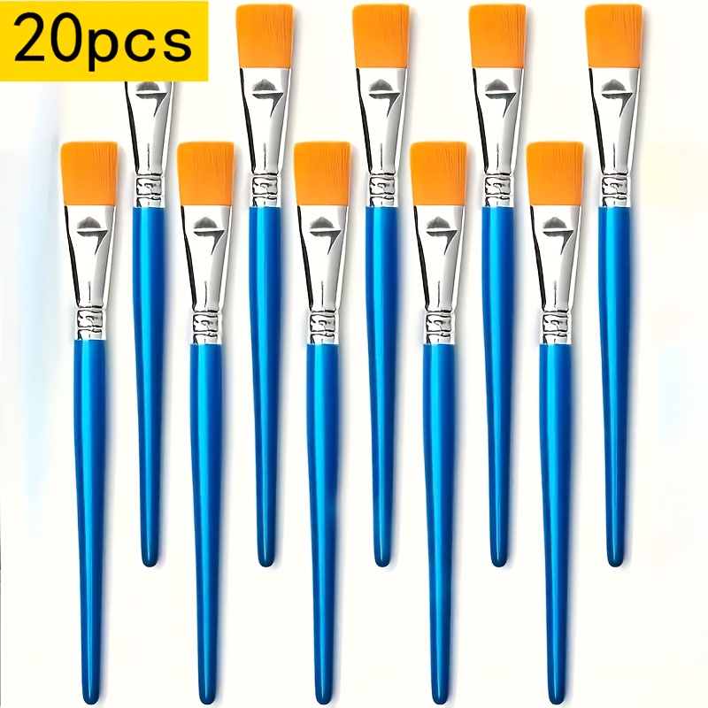 TEMU 20pcs Nylon Bristle Flat Brush Set For Watercolor, Acrylic Paints, And Artwork With Hook - Fine Tip Doodle Brushes