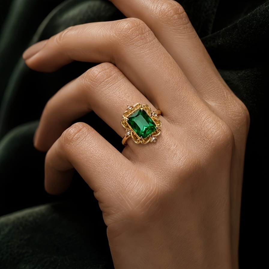 Retro Court Style Square Green Zirconia Ring