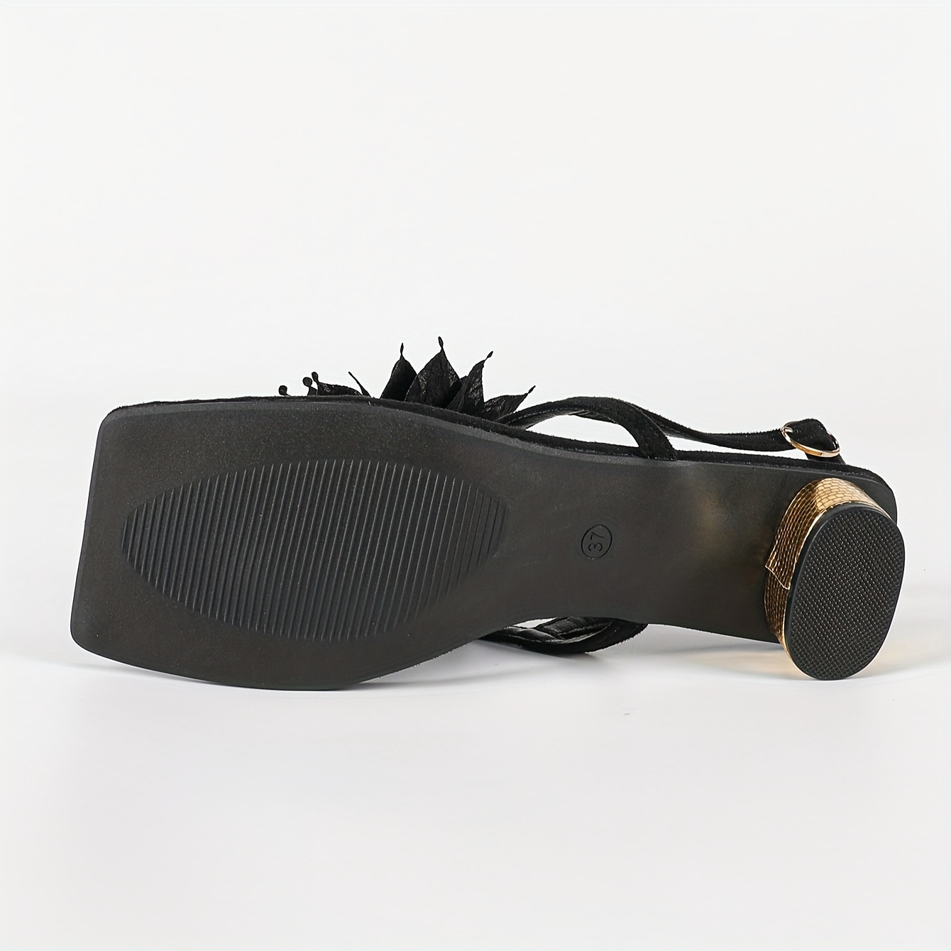 [Black Square-Toe Sandals] Women's Black Square-Toe Open Sandals - Chunky Metallic Heel, Synthetic Cover Platform Shoes for Parties, Formal Events, Everyday Outfits - Cushioned Insole & Non-Slip TPR Sole - Elegant Evening & Casual Footwear, Chunky Heel Sandals, Party Footwear, Accents