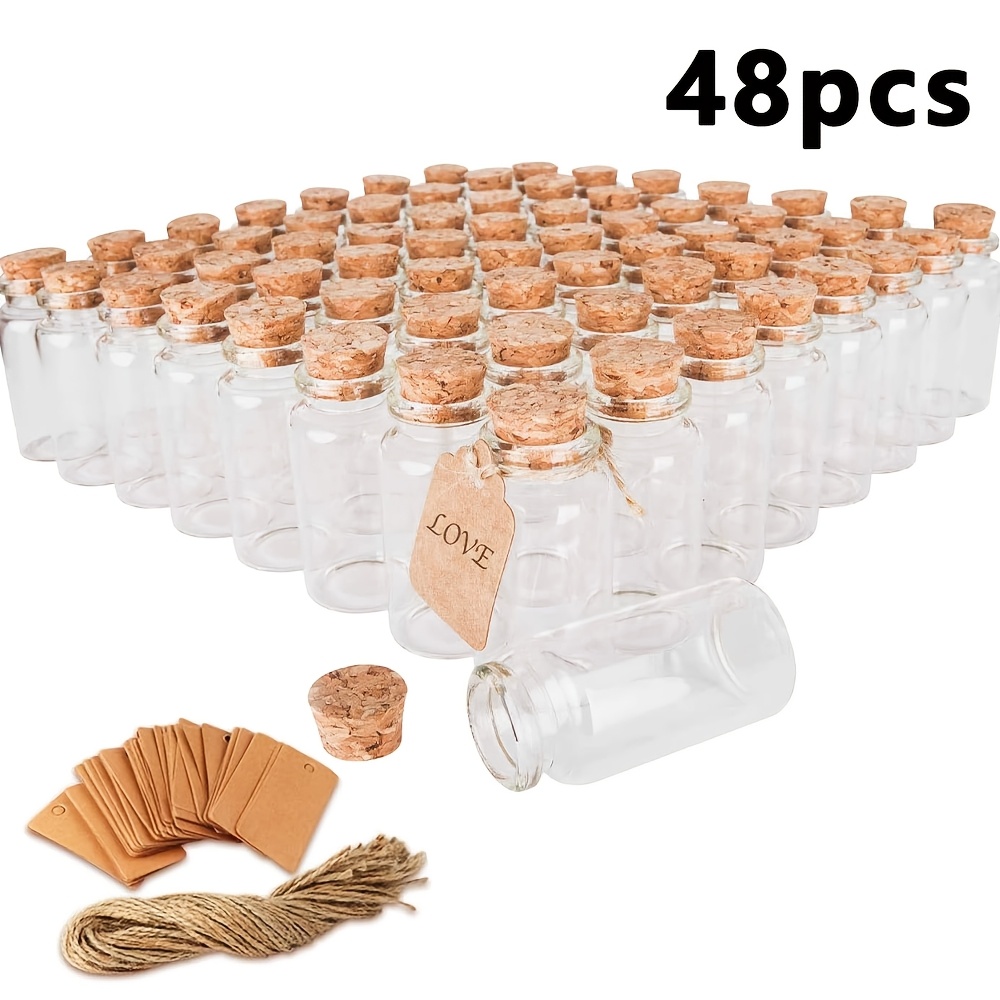 

48pcs Mini Glass Wishing Bottles Set With Cork , Tags & Hemp Rope - Weddings, Showers, Bridal Parties, Diy Crafts, Home Decor & Valentine's Day Gifts