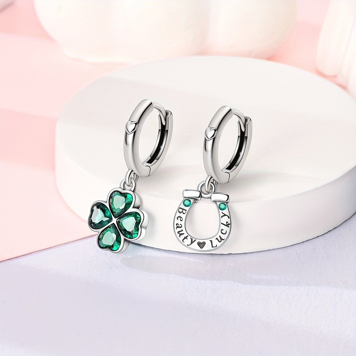 925 Silver Horseshoe Four leaf Clover Earrings