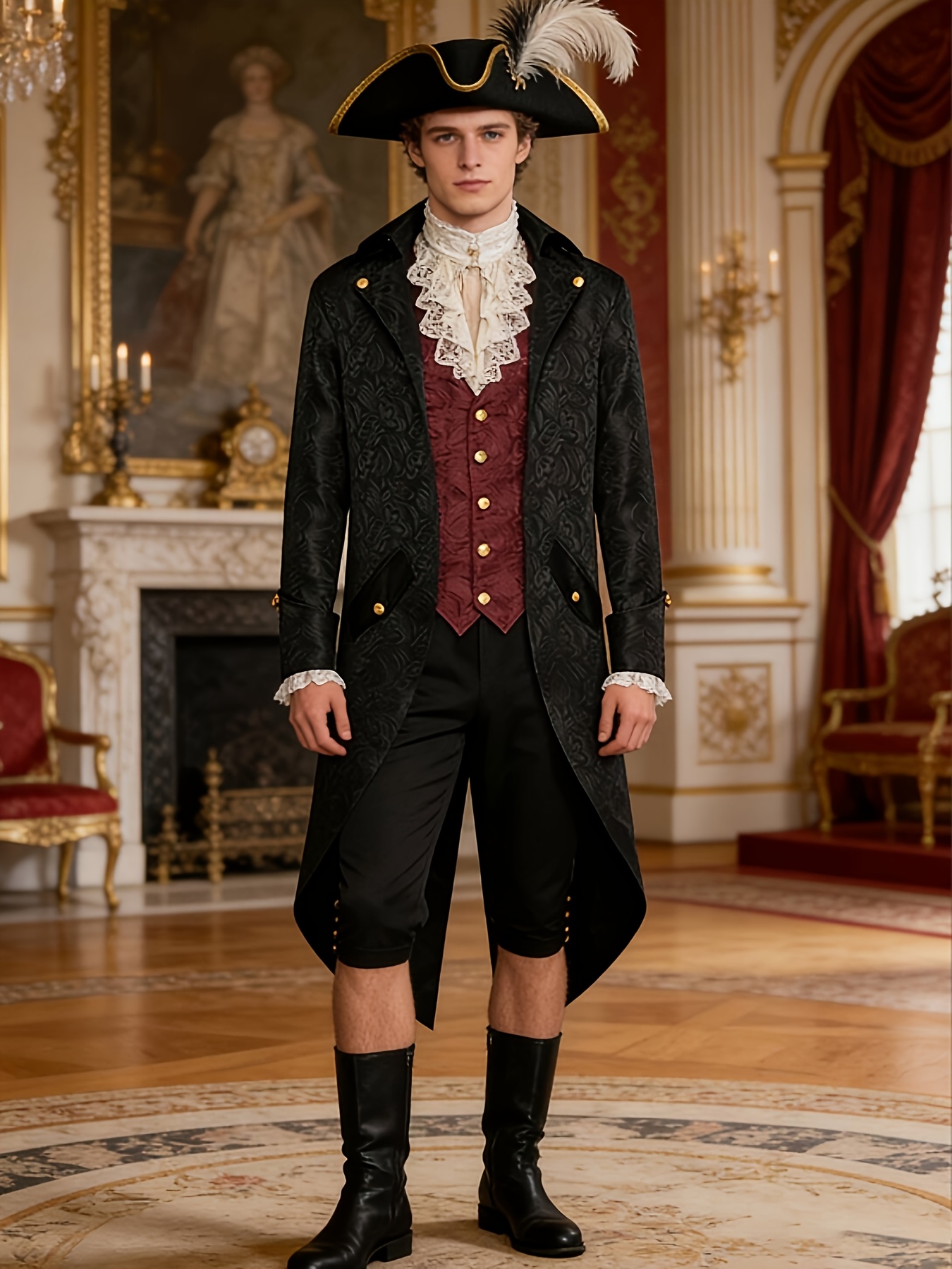 new european and american dark patterned court style costume top for men featuring a medieval vintage design   length punk retro tailcoat for male role playing without pockets