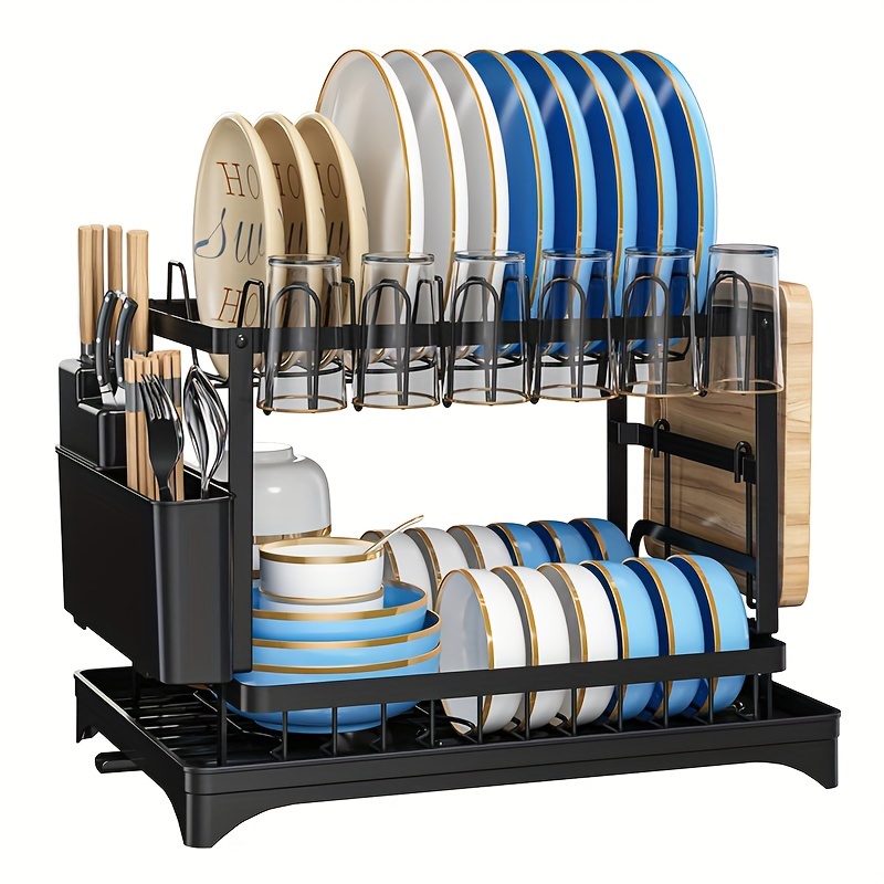 TEMU Dish Drying Rack, 2 Level Kitchen Counter Dish Rack, Removable Large Capacity Dish Rack With Removable Cutlery Rack, Dish Drying Rack With Drip