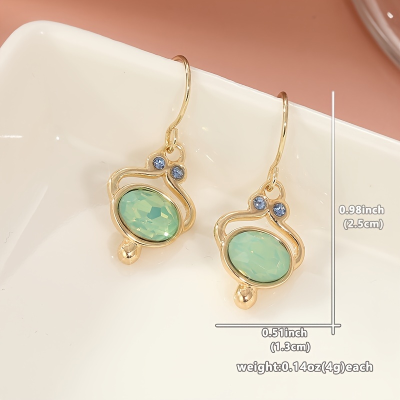 Women's Golden Green Stone Dangle Earrings, Everyday Wear