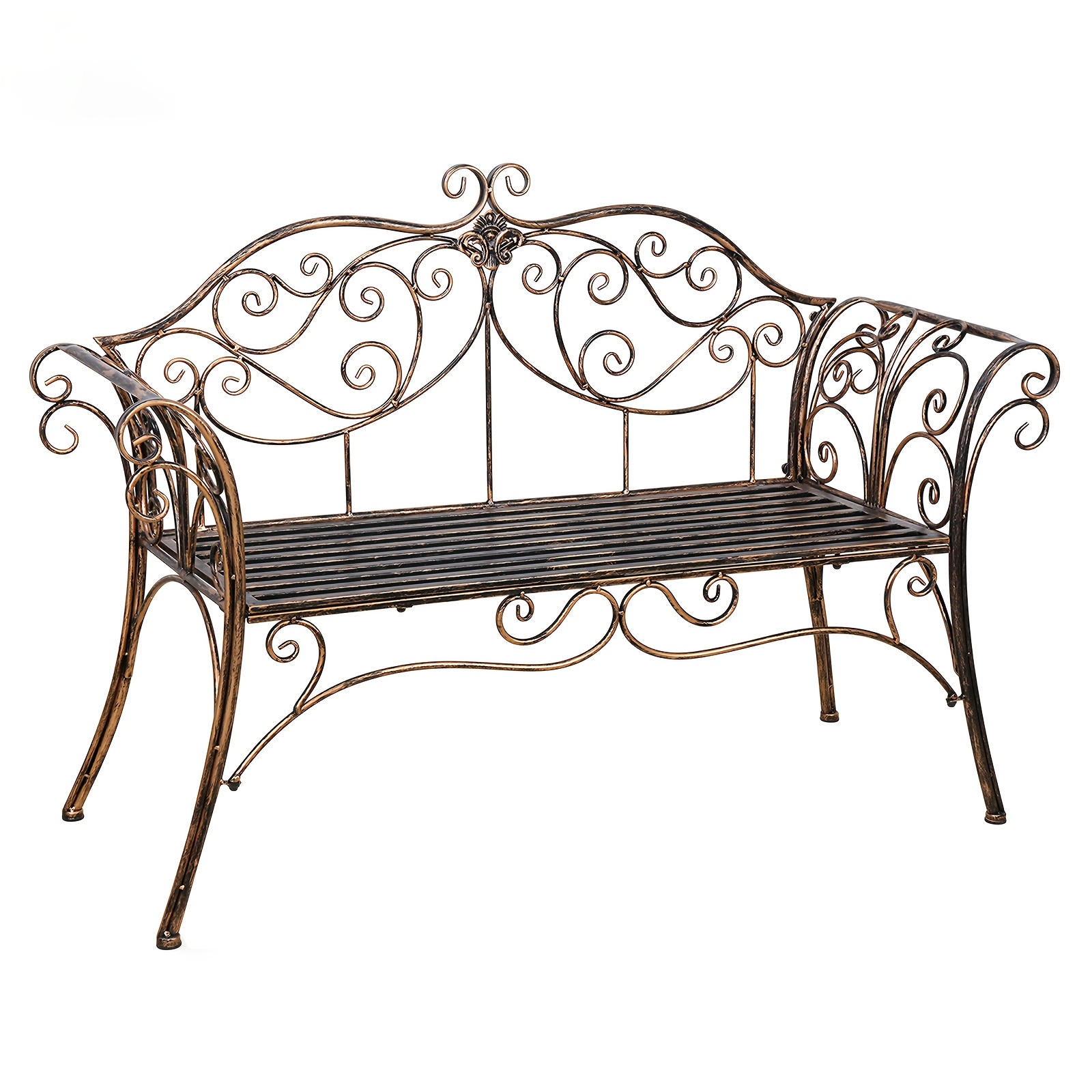E-shop 2-Sitzer Antike Bronze Metall Outdoor Bank mit Rückenlehne und Armlehnen für Veranda/Terrassen Nutzung