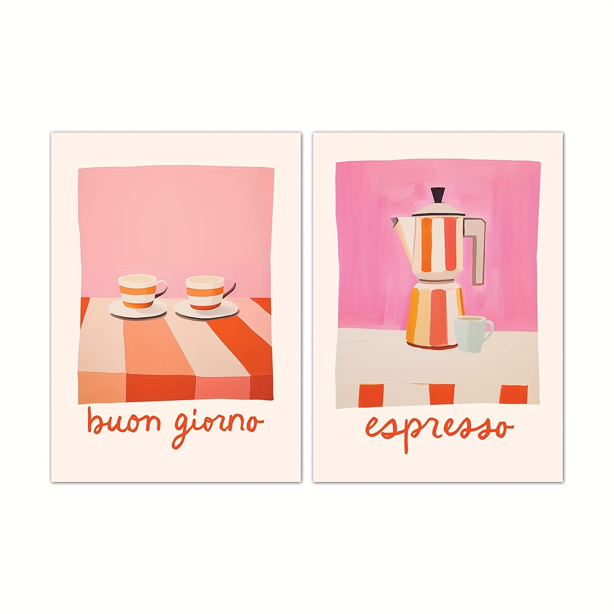 Image of Kitchen Wall Posters Of 2, Italian Quotes Poster, Pot Wall Decor, Trendy Pink Coffee Cart Art, Modern Vintage Lover Home Decor, Kitchen, Cafe Wall Decor, No Frame
