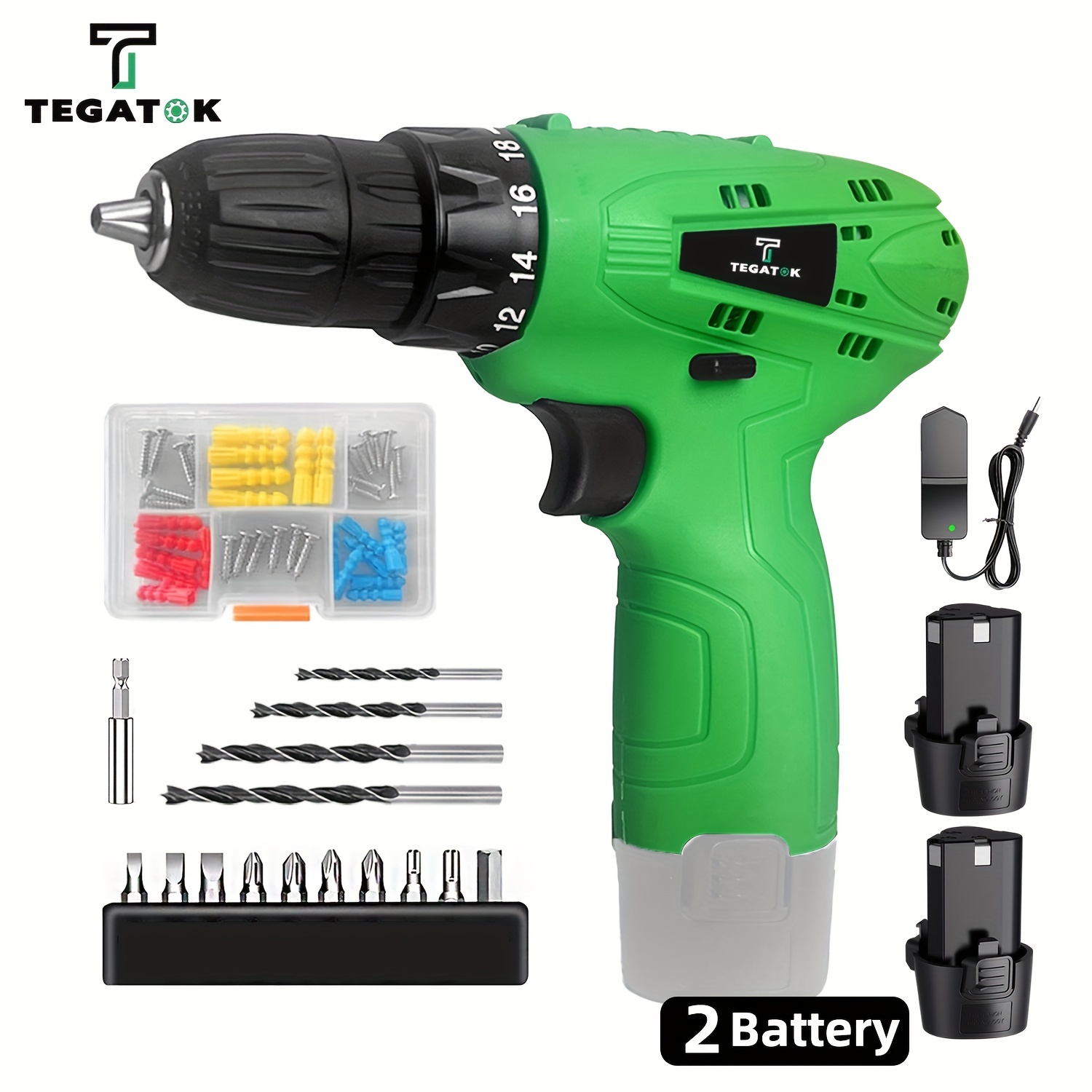 

Tegatok Cordless Power Drill Set, 12v Power Drill With Battery And Charger, , 18+1 Torque Electric Drill, 3/8'' Drill Bits Compact And Lightweight For Screwdriving And Drilling