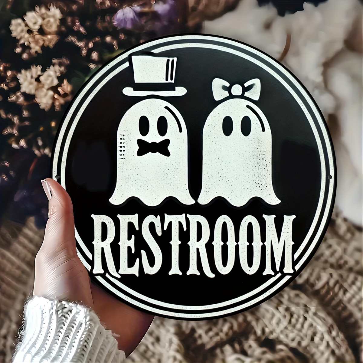 

Restroom Sign - Charming Country Style Aluminum Plaque, Perfect Housewarming Gift, Haunted Bathroom Decor, 20cm Diameter, Set Of 1