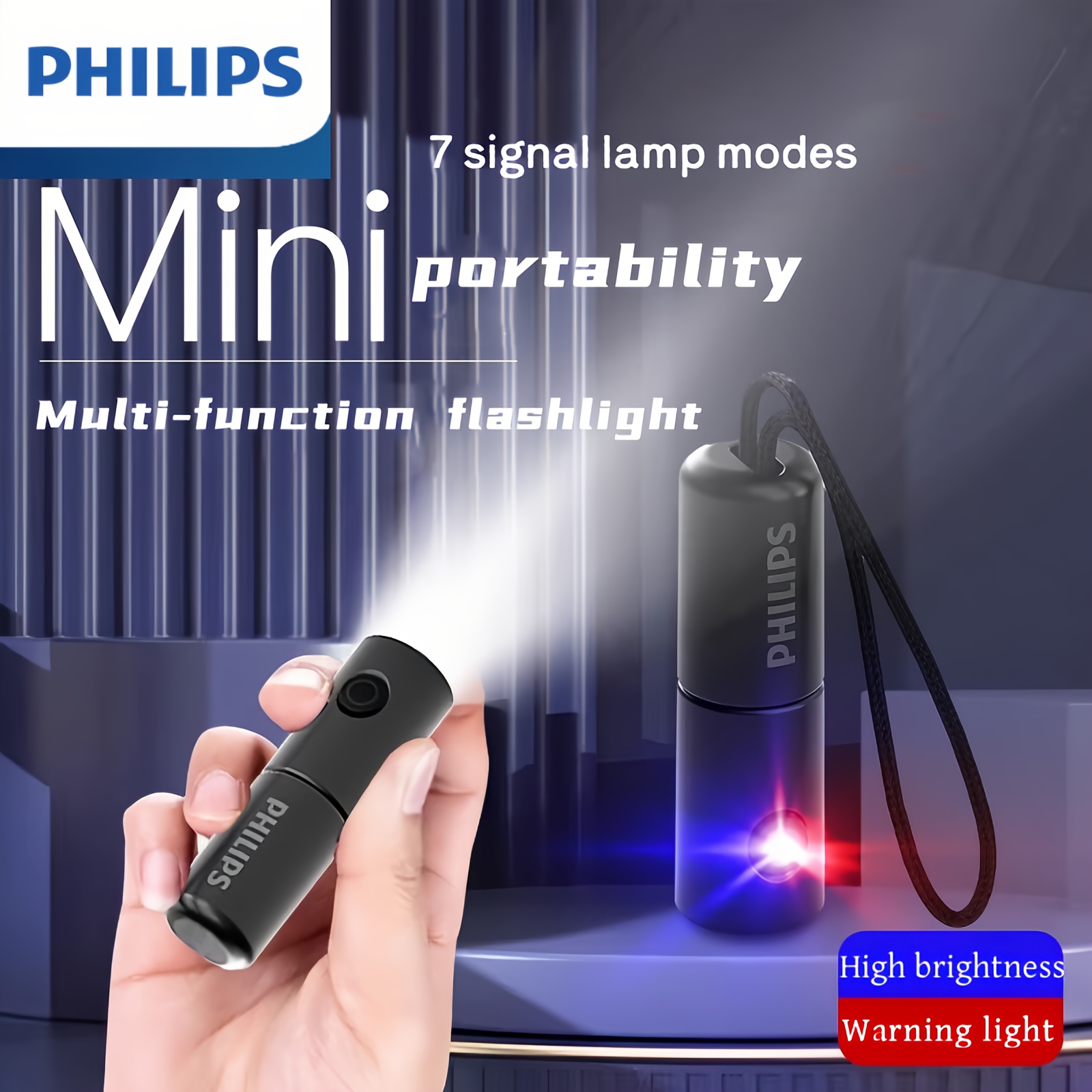 TEMU Flashlight Warning Light 3 Adjustment, Whistle Function/ Comes With Type-c Charging Cable/ Smart Power Reminder, Portable Outdoor Lighting Mini