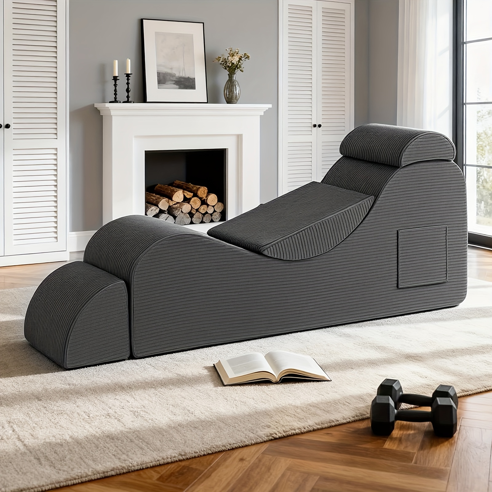 Yoga Chair Lounge for Adult, Ergonomic Chaise Lounge Chair with Side Pocket, Headrest, Waist Pad, Ottoman, Perfect for Stretching, Massage, And Relaxation, Used In Living Room, Bedroom, Lazy Sofa, Gaming Sofa