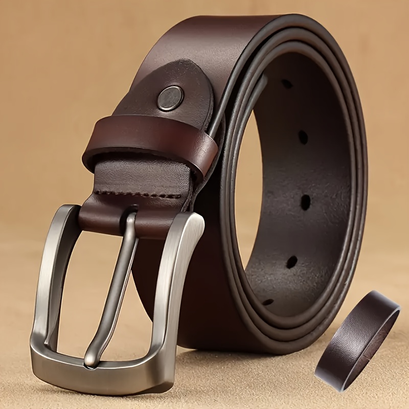 

1pc Fashion Men's Genuine Leather Belt With , Square Alloy , Stylish Accessory For Jeans And Suits