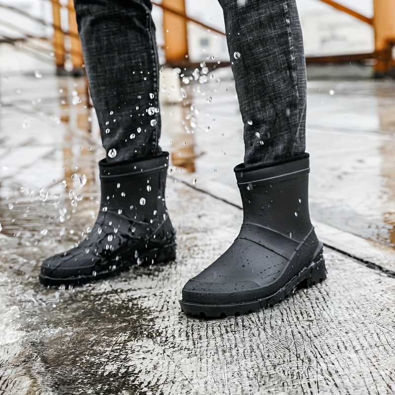 Mens Solid Colour High Top Waterproof Rain Boots Comfy Non Slip