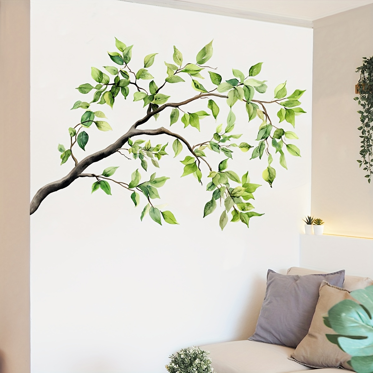 Image of 1pc Spring Leaf Wall Sticker, Green Plant Leaf Wall Decal, Wall Sticker, Suitable For Home Bedroom Living Room Decorative Wall Stickers