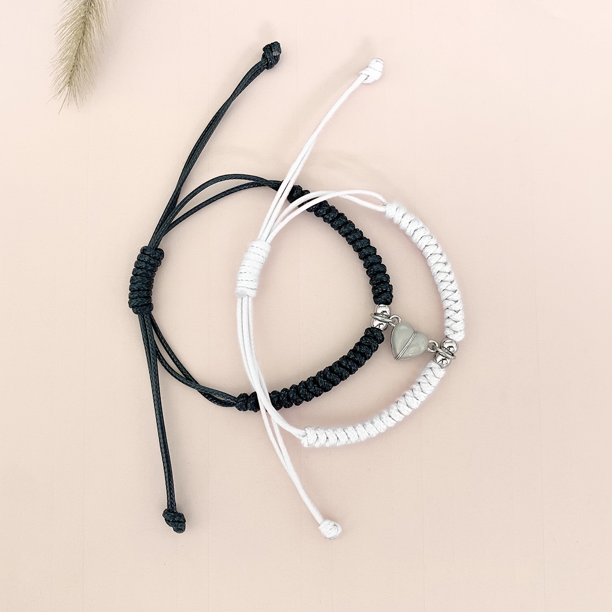 2pcs Luminous Heart Hand-Woven Couple Bracelets Set