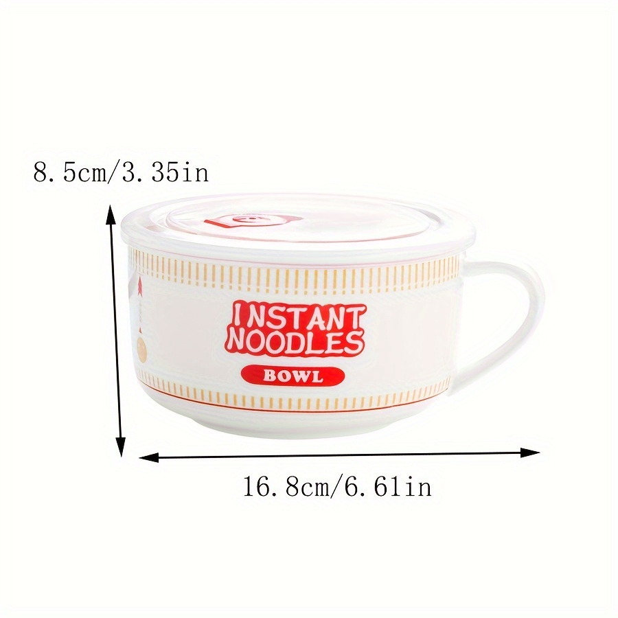 1pc, Japanese Style Ceramic Instant Noodles Bowls With Lids And Handles, Home & Dorm Use, Soup
