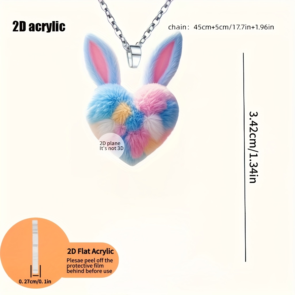 Colorful Heart Rabbit Women's Earrings & Necklace Set, 3pcs