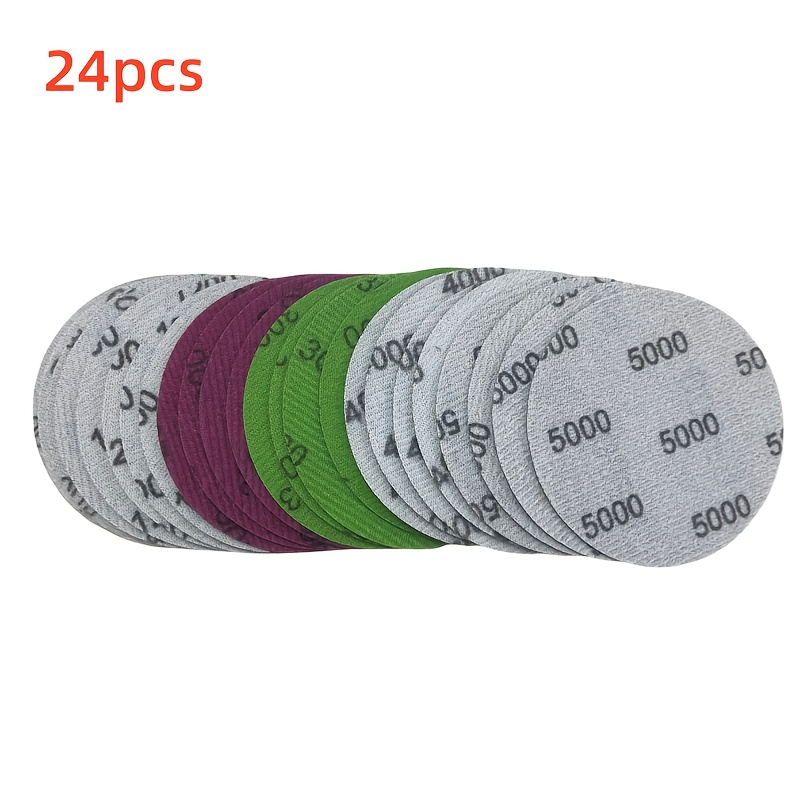 24pcs 75mm Wet/dry Grinding Disc - Thickness 800-5000 - Hook Flocked Orbital Abrasive Pad Set - For Enthusiasts And Professionals