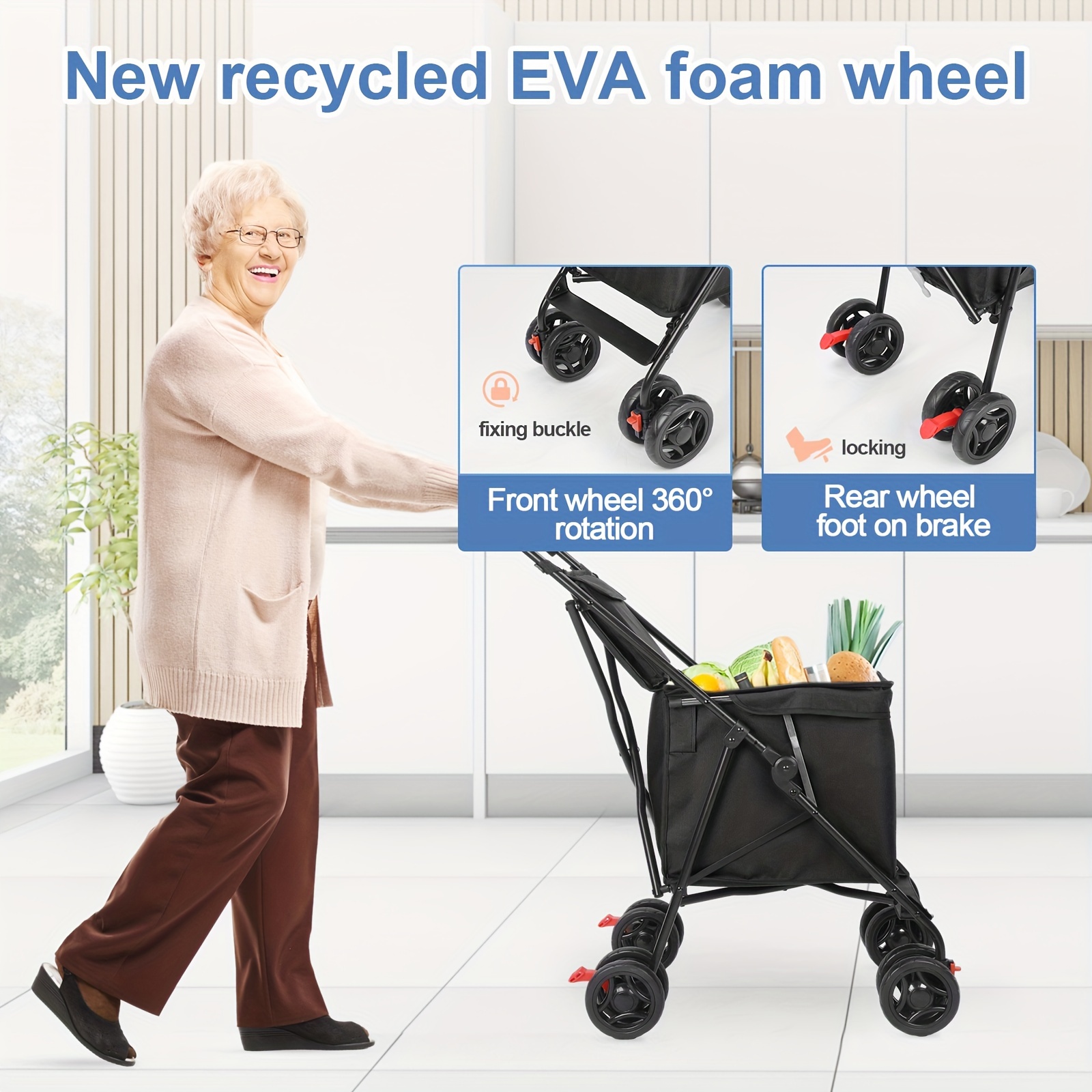 folding shopping cart the original patented 60lbs capacity minimalist black details 6