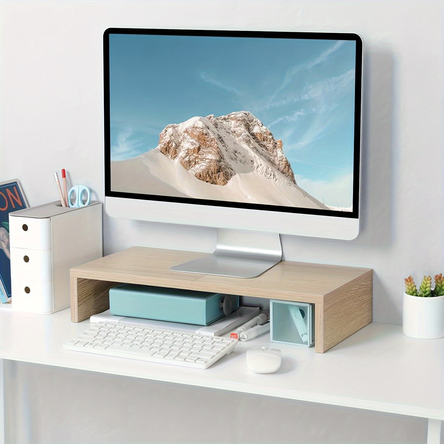

Monitor Stand Riser, Wood Monitor Stand For Desk, Tv/screen/pc/printer/laptop Riser, Computer Stand With Keyboard Organizer Desktop Stand, Monitor Riser
